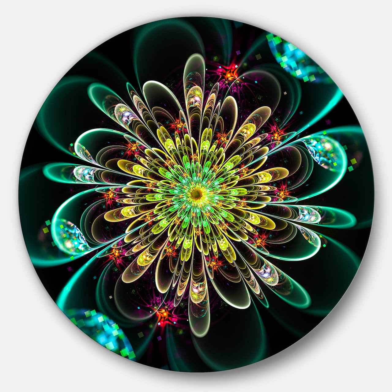 Designart - Perfect Shiny Fractal Flower in Green&#x27; Floral Metal Circle Wall Art